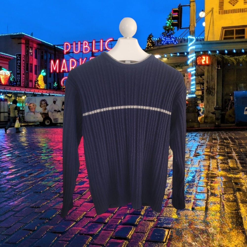 Navy Blue Ribbed Sweater